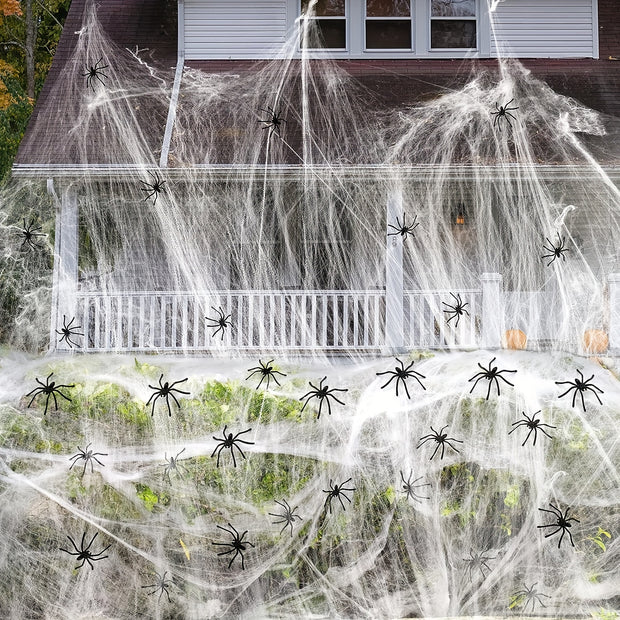 Cover 1500 Square Feet 300g Halloween Spider Web Stretchable Cobweb with 50pcs Small Spiders Halloween Indoor Outdoor Decorations