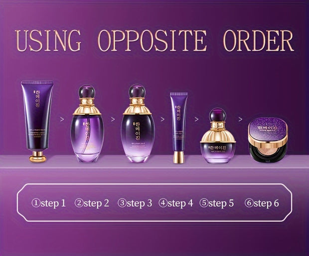 6pcs Korean and American Skin Purple Ganoderma Moisturizing Beauty Set Box Hydrating, Moisturizing and Nourishing Skincare Set for Facial Care Gifts for Mothers and Girlfriends Mother's Day Gift