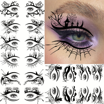 10 Sheets Around Eye Corner Eyelid Temporary Tattoos For Women Men Halloween Witch Makeup Temp Tatoos, Long Lasting Realistic Fake Eye Tattoo Sticker