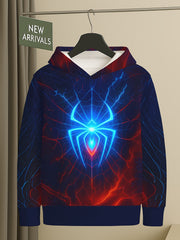Boys Glow-in-the-Dark Spider Hoodie - Glow-in-the-Dark Spider Graphic, Neon Blue & Red Web Print Pullover Sweatshirt for Kids Ages 5-14, Hooded Superhero for Halloween, Birthday Parties & Everyday Play - Machine Washable Fall