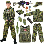 GINMIC Tactical Army Costume for Boys & Girls - Realistic Camouflage Vest with MOLLE Webbing, Pistol & Med Kit, Halloween & Christmas Outfit, Durable Polyester, Boy Costume, Best for Christmas