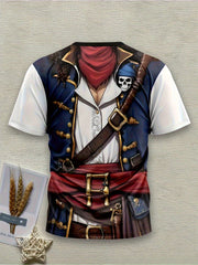 Men's Pirate Costume Shirt with Treasure Chest Buckle & Cross Belt - Plus Size Available - Historical Pirate Outfit with Golden Accent Trim, Machine Washable Fabric for Themed Parties, Renaissance Fairs, Cosplay - Comfortable