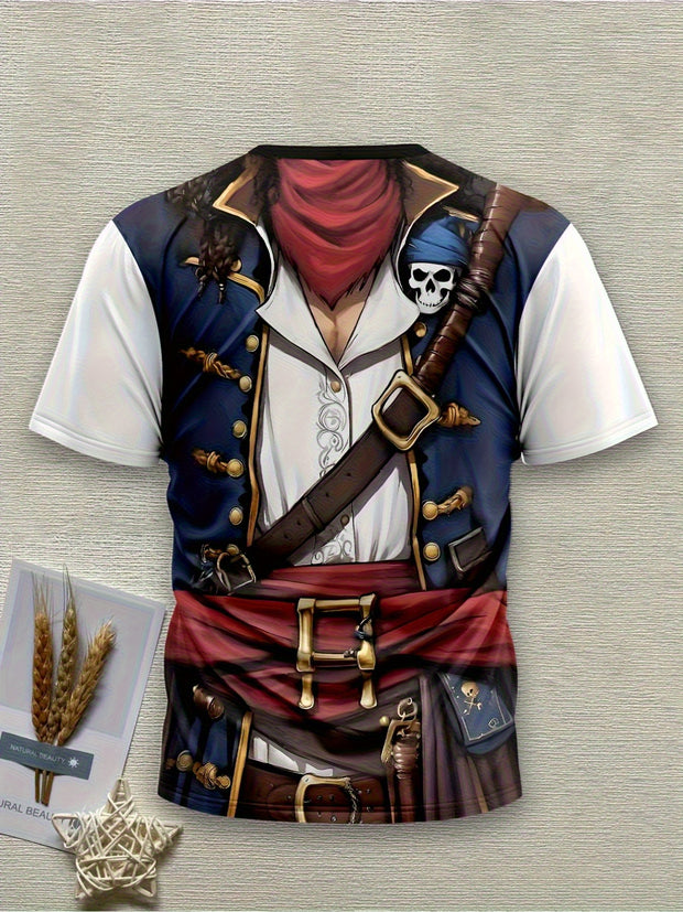 Men's Pirate Costume Shirt with Treasure Chest Buckle & Cross Belt - Plus Size Available - Historical Pirate Outfit with Golden Accent Trim, Machine Washable Fabric for Themed Parties, Renaissance Fairs, Cosplay - Comfortable