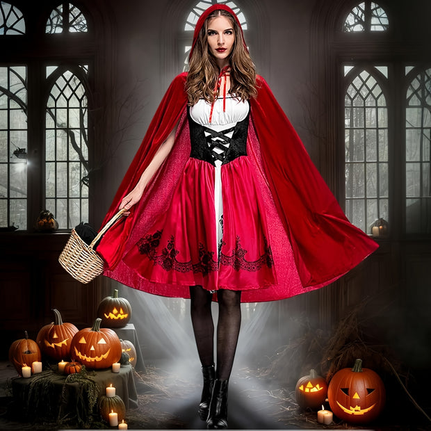 Red Little Riding Hood Costume for Women, Christmas Halloween Party Dress with Cape Adult Role Playing, Halloween Costumes for Women, Couples Halloween Costumes, Family Halloween Costume, Halloween Costumes Women