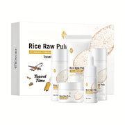 Rice Light Beige Care Set, 5pcs Moisturizing Facial Care Set for Women, Rice Shampoos Facial Light Beige Care Set, Including Rice Cleanser, Toner, Essence, Cream, Lotion. Mini Travel Size