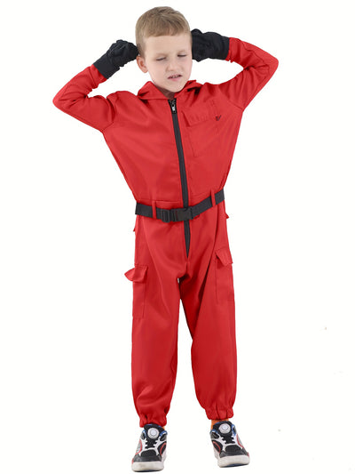 Halloween Bright Red Game Soldier for Children, Suitable for Boys And Girls, Includes Clown Outfit, Jumpsuit, Gloves, And Belt in a Three-Piece Set. Suitable for Carnival Party