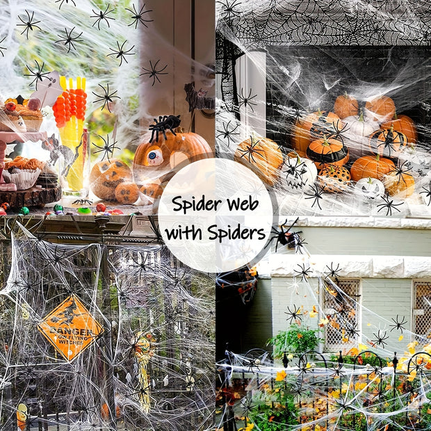 Cover 1500 Square Feet 300g Halloween Spider Web Stretchable Cobweb with 50pcs Small Spiders Halloween Indoor Outdoor Decorations