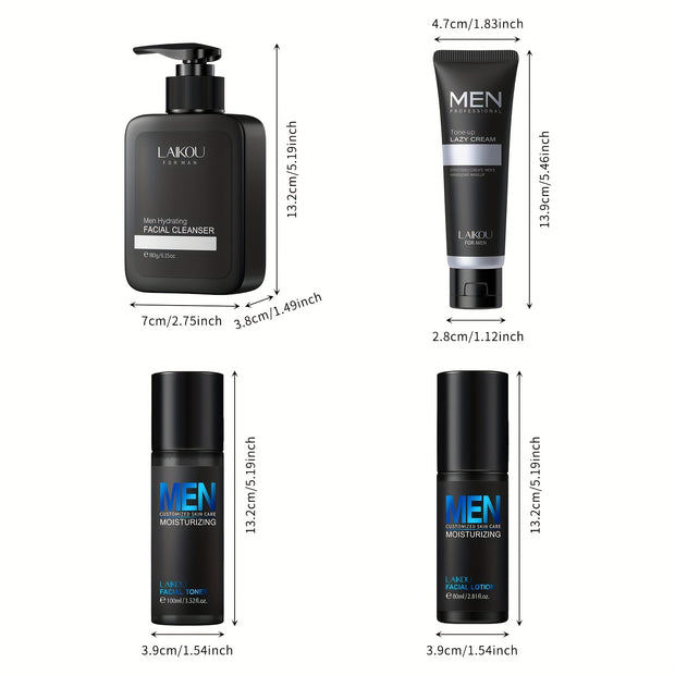 4pcs Men Skincare Set - Day & Night Care - Gently Cleanse Skin, Lock In Moisture - Cleanser Toner Lotion Tone Up Cream - Ideal Gift for Boy Friend Husband Father Valentines Day Gift Set