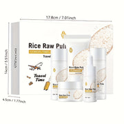 Rice Light Beige Care Set, 5pcs Moisturizing Facial Care Set for Women, Rice Shampoos Facial Light Beige Care Set, Including Rice Cleanser, Toner, Essence, Cream, Lotion. Mini Travel Size