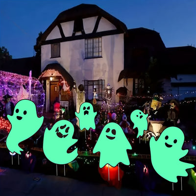 Halloween Decorations Outdoor Yard Signs - Glow in the Dark - 6pcs Halloween Scary Yard Signs with Stakes for Family Home Front Yard Lawn Garden Halloween Party Decor, Halloween Outdoor Decorations for Yard, Halloween Props,