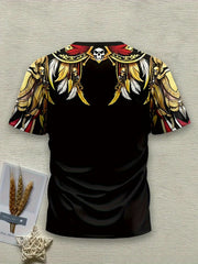 Men'S Pirate Costume Jacket T-Shirt - Plus Size Available - Black & Golden Pirate Skull Graphic, Breathable Quick-Dry Fabric for Halloween, Cosplay, Themed Parties - Lightweight Summer Shirt for Adults, Pirate Costume, Casual