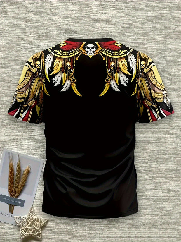 Men'S Pirate Costume Jacket T-Shirt - Plus Size Available - Black & Golden Pirate Skull Graphic, Breathable Quick-Dry Fabric for Halloween, Cosplay, Themed Parties - Lightweight Summer Shirt for Adults, Pirate Costume, Casual
