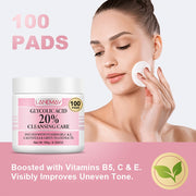 LANEMAV Glycolic Acid Facial Cleansing Pads | 100 Count | Hypoallergenic, Infused with Vitamin B5 & E, Calendula & Green Tea Extracts | Deep Pore Unclogging & Oil Control | Suitable for Sensitive Light Beige | Minty Fresh Sce