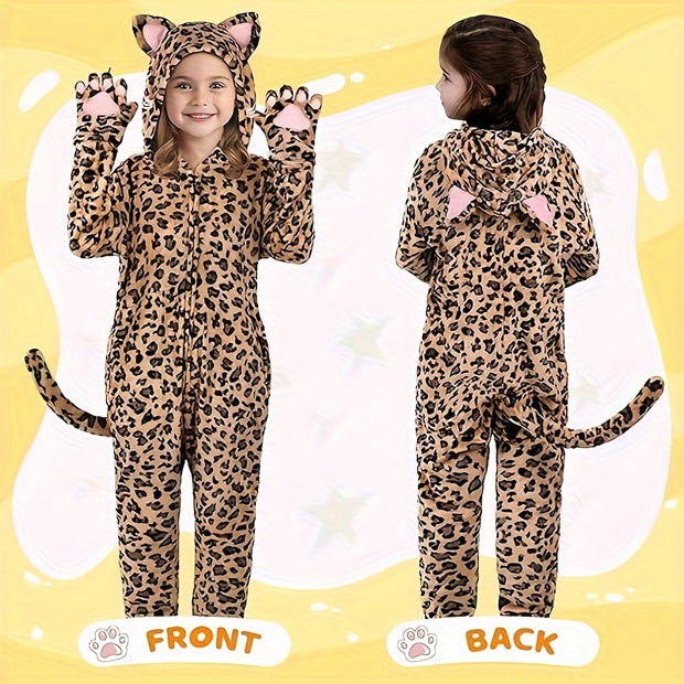 GINMIC Cat Costume For Girls, Leopard Costume, Onesie Brown Leopard Costume For Kids, Halloween Costumes Halloween Christmas Gift