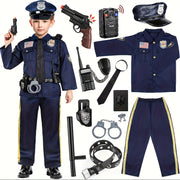 12pcs Deluxe Police Costume For Kids With Accessories, Police Officer Costume For Kids - Kids Halloween Costumes For Boys Girls, Cop Costume Role Play Kit For Halloween Career Day