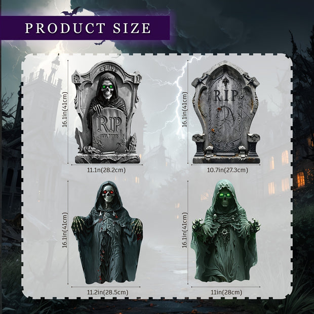 4PC Halloween Ground Plug Spooky Tombstone Eyes Glow Outdoor Patio Sign Lawn Yard Road Sign LED Holiday Party Decoration Display Sign Create A Scary Ambience Festive Scent Decorations