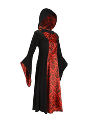 A Long Hooded Print Dress for Girls Featuring Exquisite Digital Prints of a Vampire Costume, Perfect for Halloween Parties And Various Festive Celebrations.