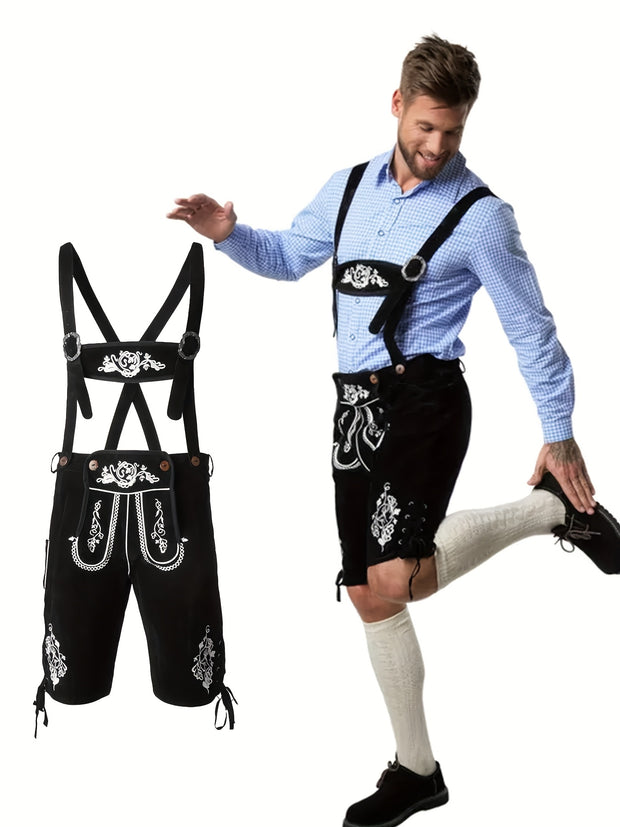 Black Adjustable Beer Festival Overalls - Munich Style Halloween Oktoberfest Men's Suspenders Workwear, Perfect for Parties and Costume Events, Party Outfit, Festive Attire, Casual Workwear, Hand Wash Only, Nonstretch Fabric,