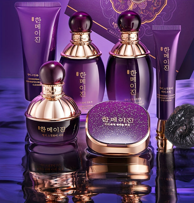6pcs Korean and American Skin Purple Ganoderma Moisturizing Beauty Set Box Hydrating, Moisturizing and Nourishing Skincare Set for Facial Care Gifts for Mothers and Girlfriends Mother's Day Gift