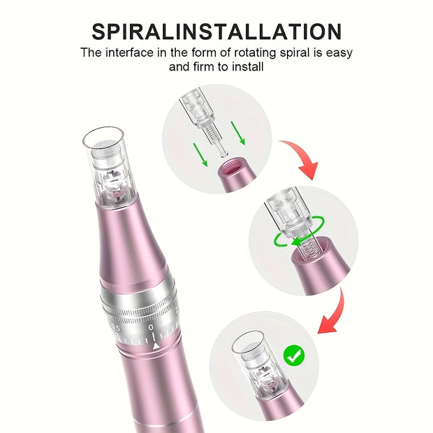 6 Level Adjustable Electric Wireless Derma Pen/Mas Pen with 10pcs Screw Replacement Tips 0.25mm, 500mAh Built-in Battery, Great At-home Skincare Tool