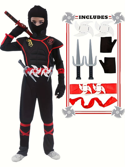 Carnival Boys Kids Ninja Costume Cosplay Assassin Samurai Warrior Muscle Jumpsuit Children Halloween Fancy Dress Up