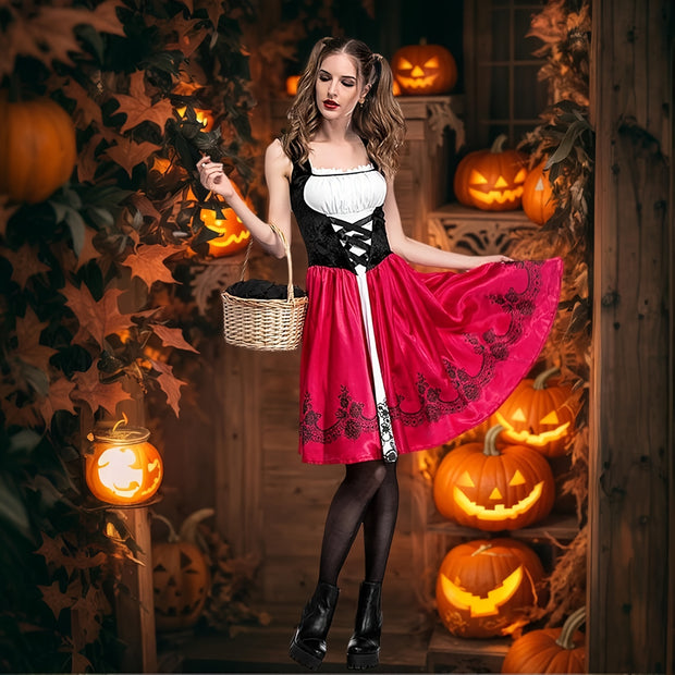 Red Little Riding Hood Costume for Women, Christmas Halloween Party Dress with Cape Adult Role Playing, Halloween Costumes for Women, Couples Halloween Costumes, Family Halloween Costume, Halloween Costumes Women