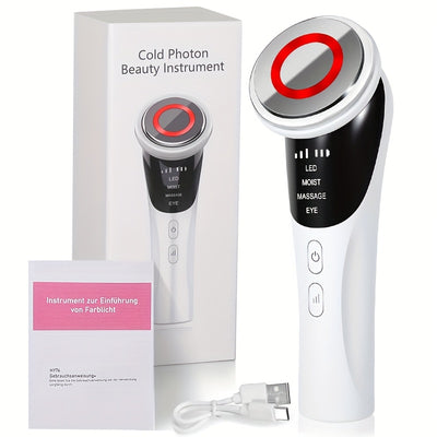 4-in-1 Facial and Neck Massager with LED Relax & Vibration - USB-Powered Light Beige Tightening, Facial Massage Device, Lithium Battery (400mAh), Cordless for Home/Travel - Ideal Gift for Wrinkle Reduction & Relaxation, Face