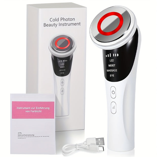 4-in-1 Facial and Neck Massager with LED Relax & Vibration - USB-Powered Light Beige Tightening, Facial Massage Device, Lithium Battery (400mAh), Cordless for Home/Travel - Ideal Gift for Wrinkle Reduction & Relaxation, Face