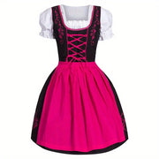 Women'S Bavarian Maid Costume - Oktoberfest & Halloween Party Outfit with Sleeveless Ruffle Lace Top, Flared Skirt - Elegant German Festival Attire for Themed Events, Cosplay, Photo Shoots - Easy-Care Polyester Costume, Cospl