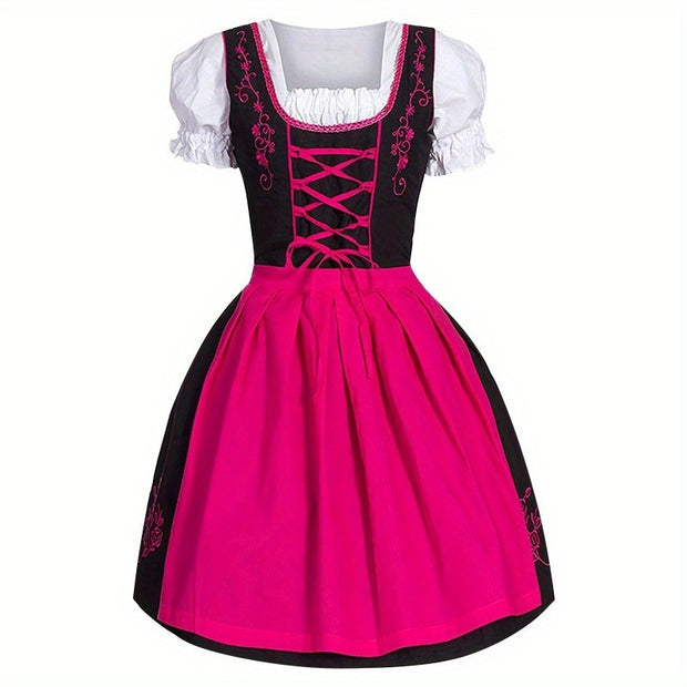 Women'S Bavarian Maid Costume - Oktoberfest & Halloween Party Outfit with Sleeveless Ruffle Lace Top, Flared Skirt - Elegant German Festival Attire for Themed Events, Cosplay, Photo Shoots - Easy-Care Polyester Costume, Cospl