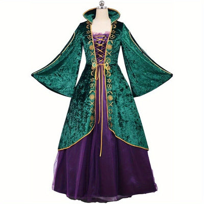All Saints' Day CosplayDiy Medieval Green Velvet Dress Witch Cosplay Costume Robes Adult for Women Plus Size, Halloween Costumes for Women, Halloween Costume