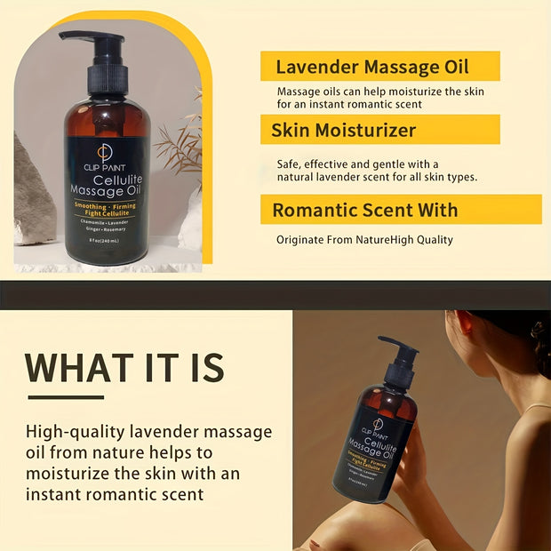 Natural Relaxation Massage Oil with 8oz Of Chamomile And Lavender, Ginger Rosemary Essential Oil for Body Shaping - Spa Quality Firming Light Beige Moisturizer, Moisturizing After Bath And Exercise, Vegan Formula