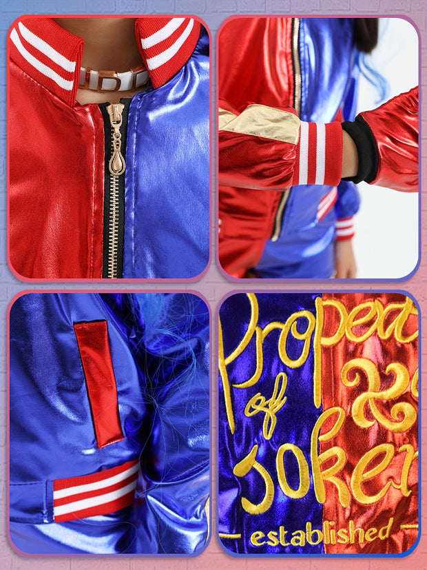 11pcs Halloween Youngsters Cosplay Costume Set with Zip Up Youngsters Top Red And Blue, Movie Cosplay Costume Jacket, Mardi Gras Halloween Party Fancy Suit