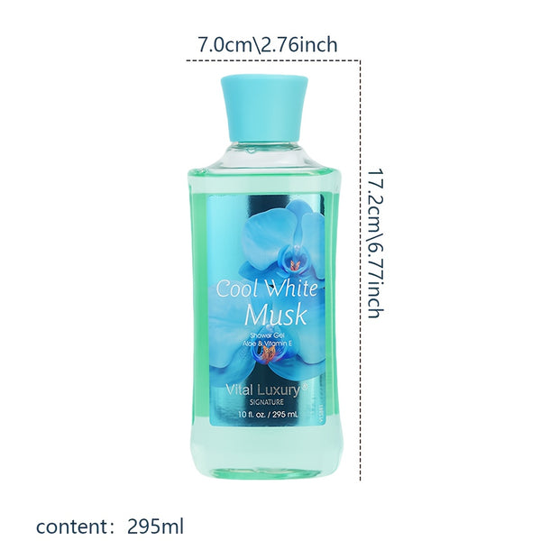 10fl. Oz Cool White Musk Body Wash for Women & Men - Alcohol-Free Moisturizing Shower Gel with Glycerin & Vitamin E, Luxurious Oriental Fragrance, Hydrating Cleanser for All Light Beige Types