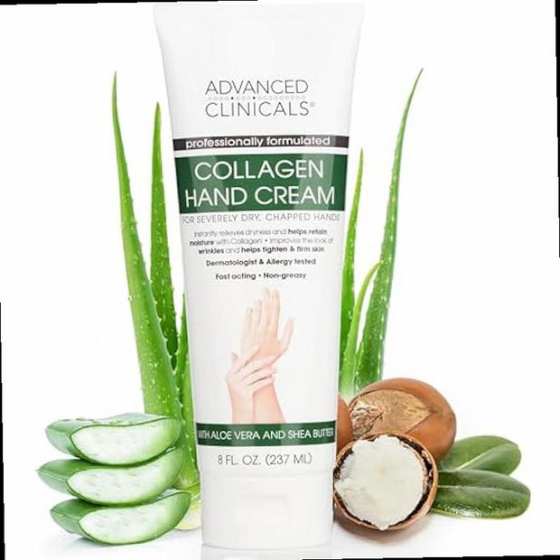 Advanced Clinicals Collagen Hand Body Cream Skin Care Moisturizer Lotion For Dry Cracked Skin Soothing Hydrating Plant Collagen Lotion W Aloe Vera Green Tea Shea Butter Large 8 Fl Oz